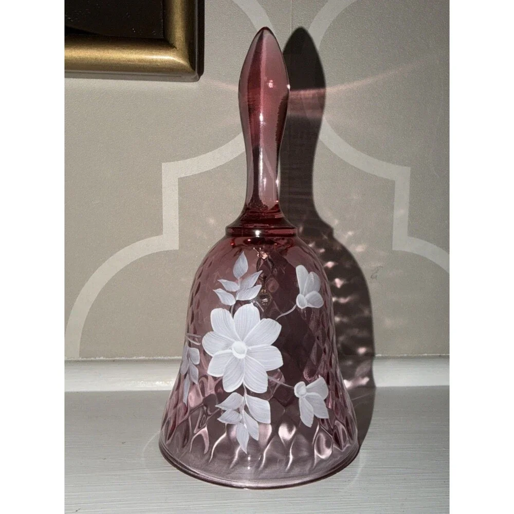Fenton Pink Diamond Optic Dusty Rose Glass Bell 4.5